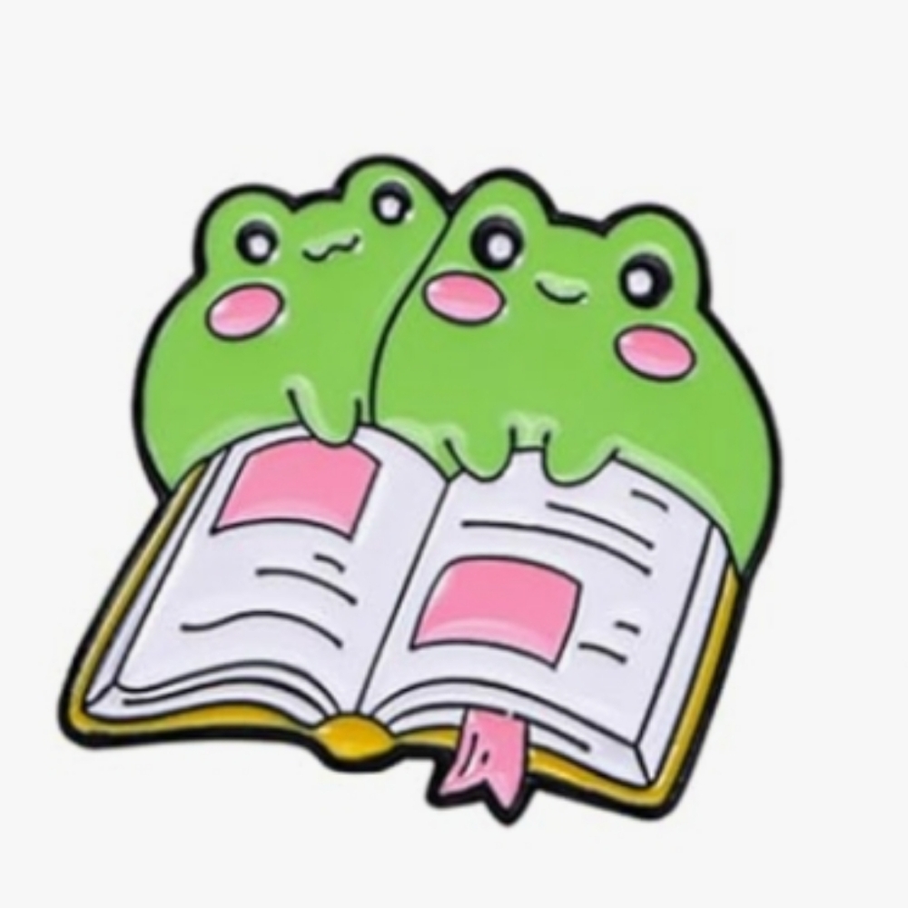 Cute Frog Bookmark Enamel Pin - Green & Pink
